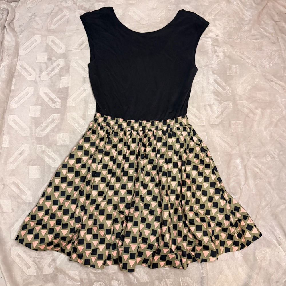 Kate Spade Saturday Geometric Print Fit and Flare Dress Black Pink Olive XS
